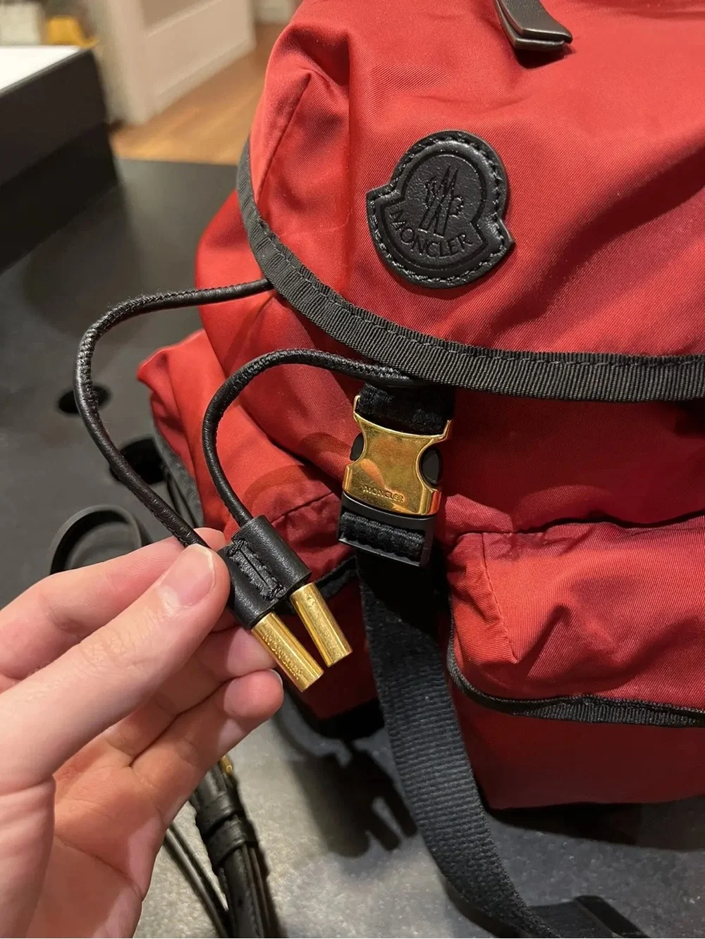 Moncler Red Nylon Mini Backpack with Gold-Tone Accents